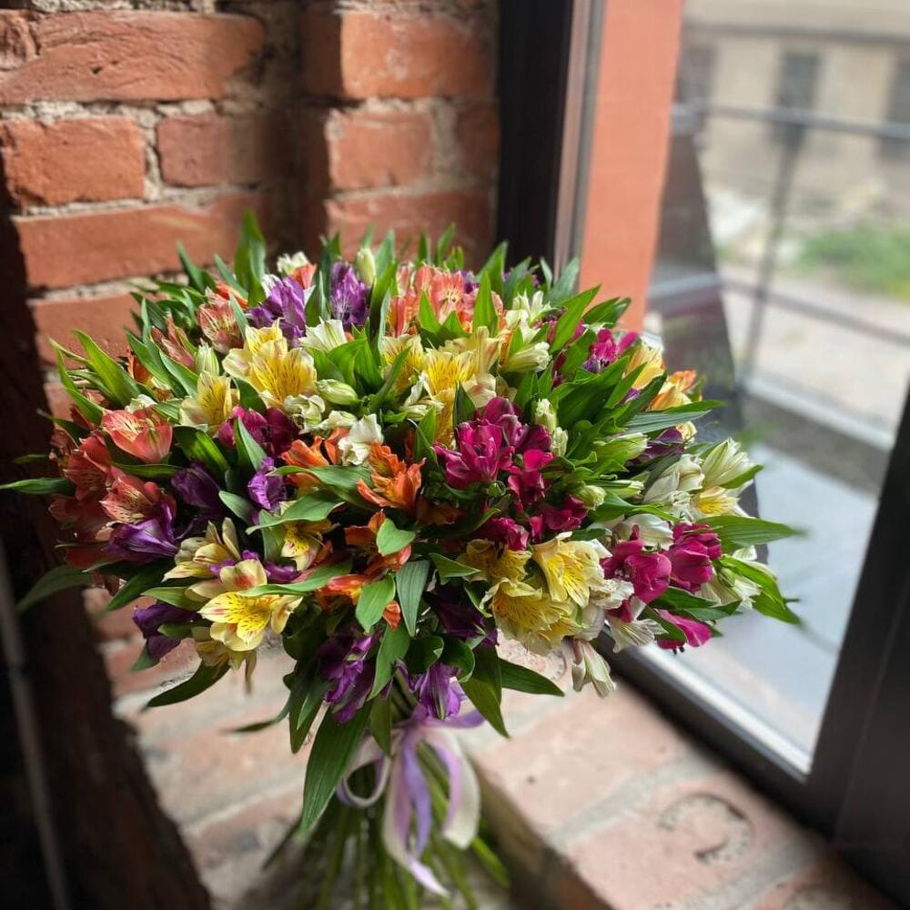 Букет из 51 разноцветной альстромерии 